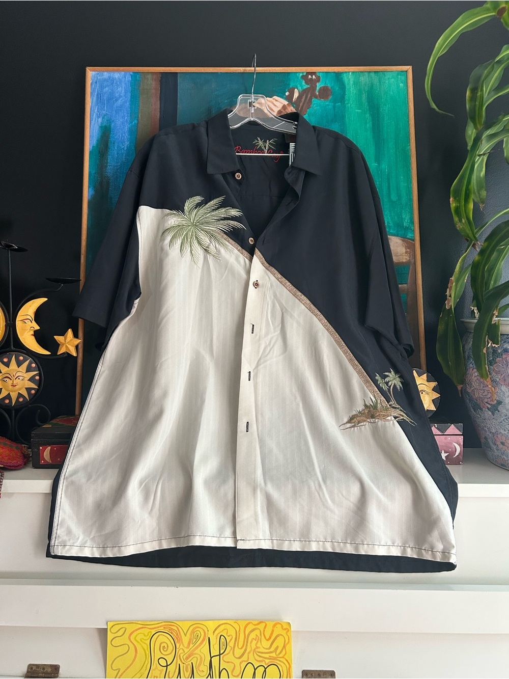 Bamboo Cay XL Tropical Palm Tree Embroidered Shirt Y2K Hawaiian Resort